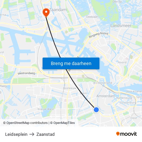 Leidseplein to Zaanstad map