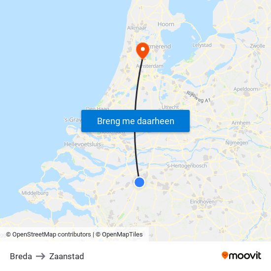 Breda to Zaanstad map
