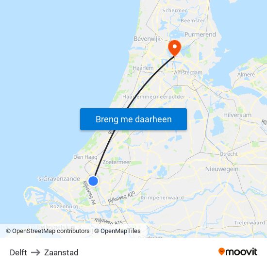 Delft to Zaanstad map