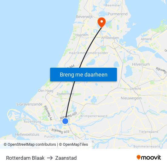 Rotterdam Blaak to Zaanstad map