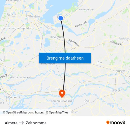 Almere to Zaltbommel map