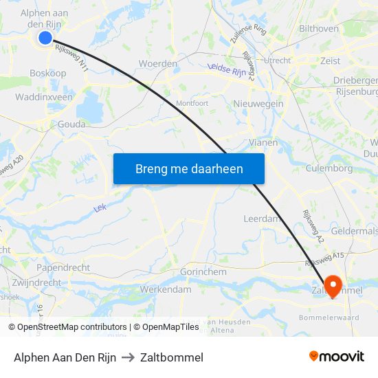 Alphen Aan Den Rijn to Zaltbommel map