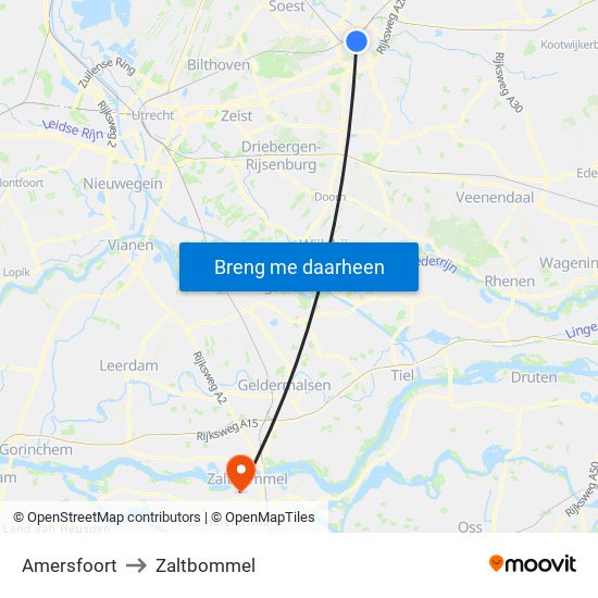 Amersfoort to Zaltbommel map