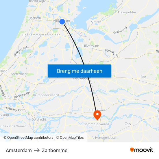 Amsterdam to Zaltbommel map