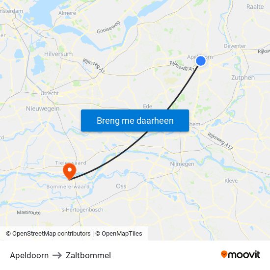 Apeldoorn to Zaltbommel map