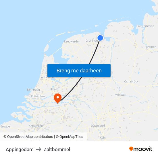 Appingedam to Zaltbommel map