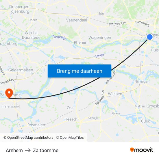 Arnhem to Zaltbommel map
