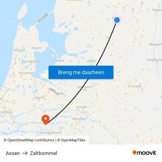 Assen to Zaltbommel map