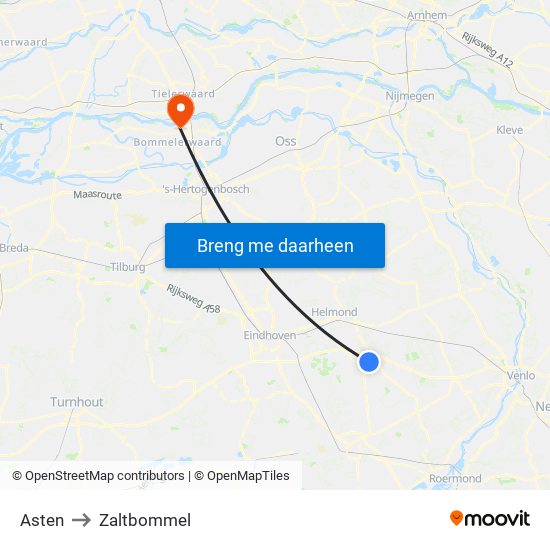 Asten to Zaltbommel map