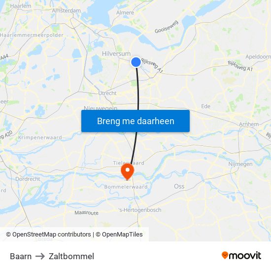 Baarn to Zaltbommel map