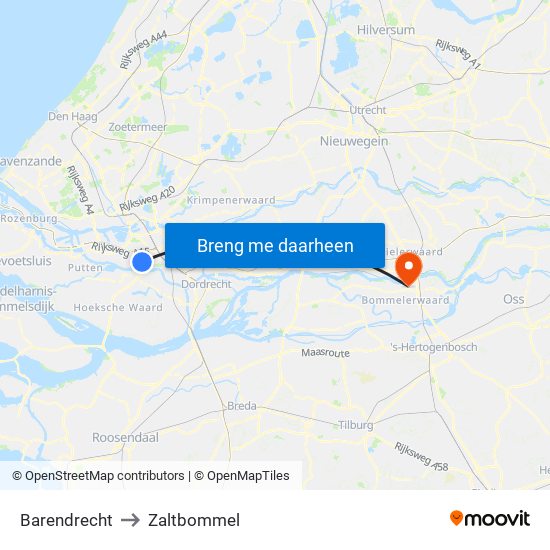 Barendrecht to Zaltbommel map