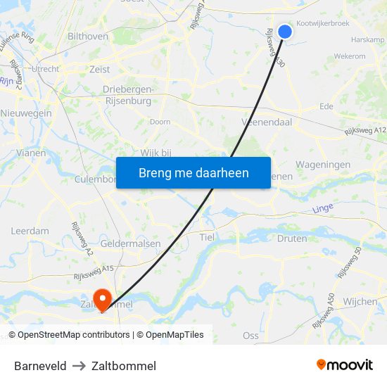 Barneveld to Zaltbommel map