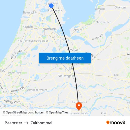 Beemster to Zaltbommel map