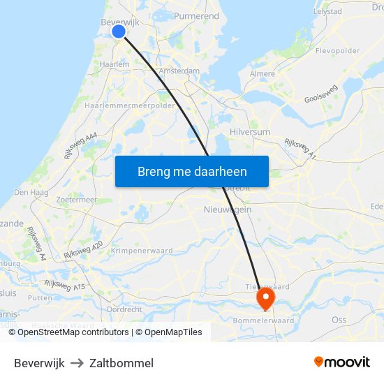 Beverwijk to Zaltbommel map