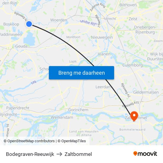 Bodegraven-Reeuwijk to Zaltbommel map