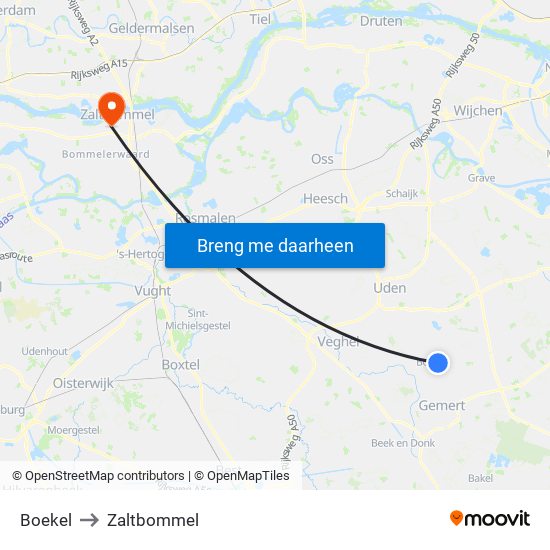 Boekel to Zaltbommel map