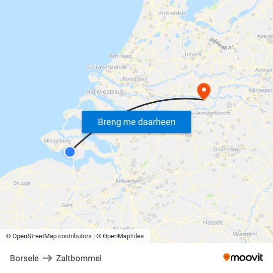Borsele to Zaltbommel map