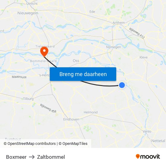 Boxmeer to Zaltbommel map