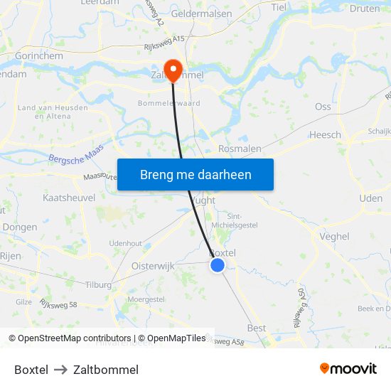 Boxtel to Zaltbommel map