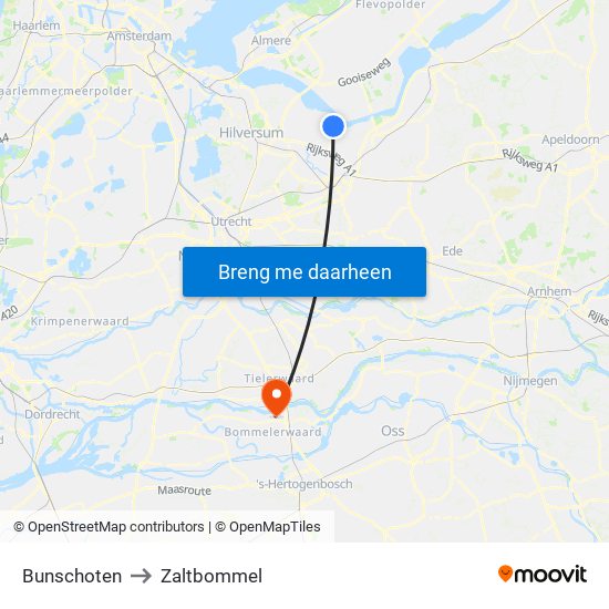 Bunschoten to Zaltbommel map