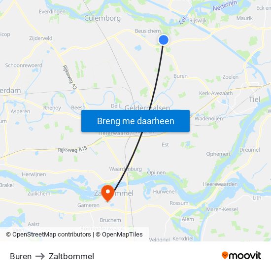 Buren to Zaltbommel map