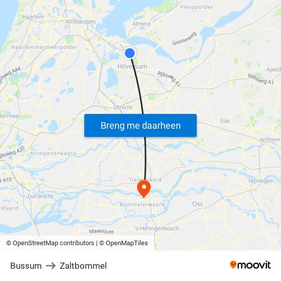 Bussum to Zaltbommel map