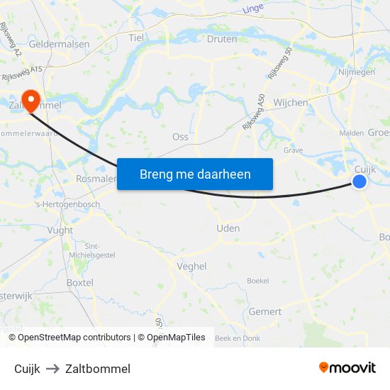Cuijk to Zaltbommel map