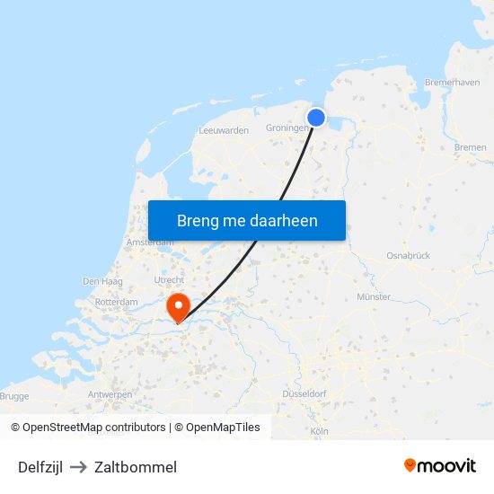Delfzijl to Zaltbommel map