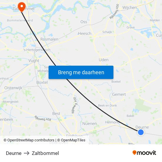 Deurne to Zaltbommel map
