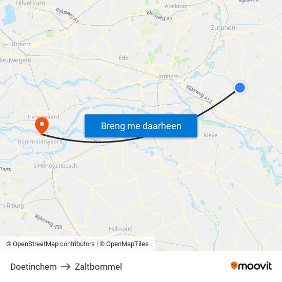 Doetinchem to Zaltbommel map