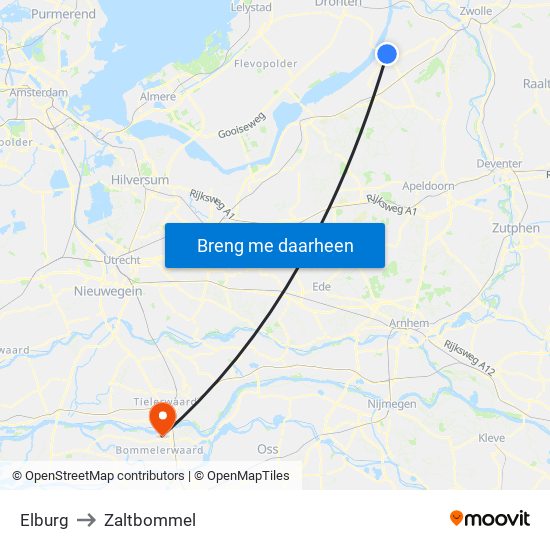 Elburg to Zaltbommel map