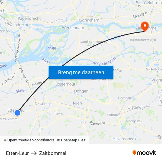 Etten-Leur to Zaltbommel map