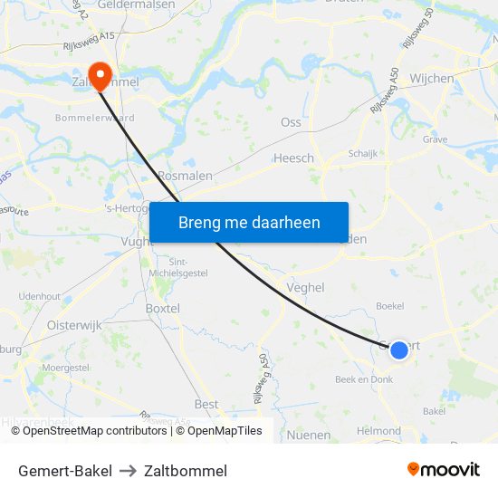 Gemert-Bakel to Zaltbommel map