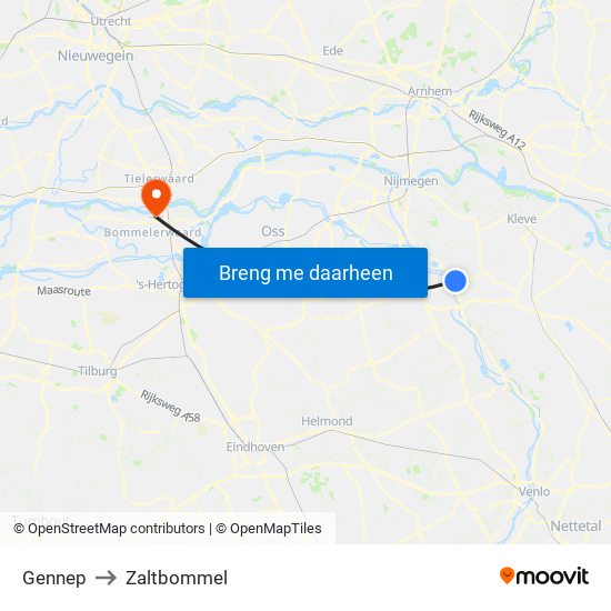 Gennep to Zaltbommel map