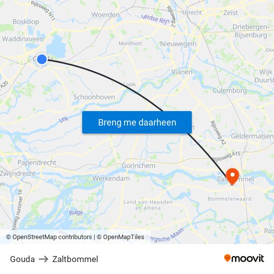 Gouda to Zaltbommel map