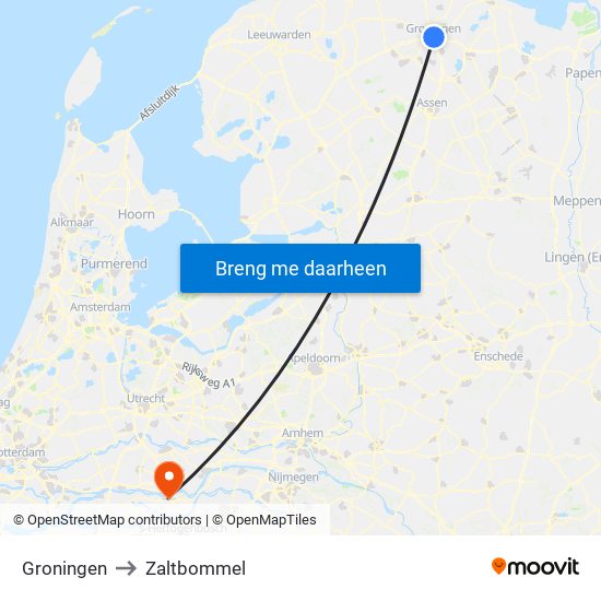 Groningen to Zaltbommel map