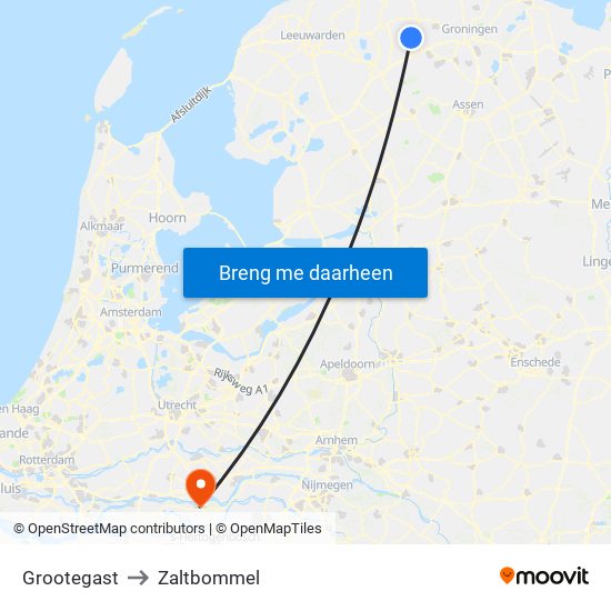 Grootegast to Zaltbommel map