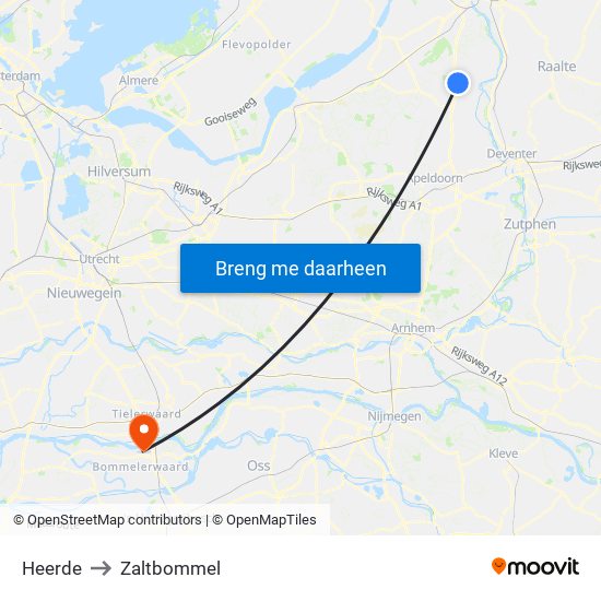 Heerde to Zaltbommel map