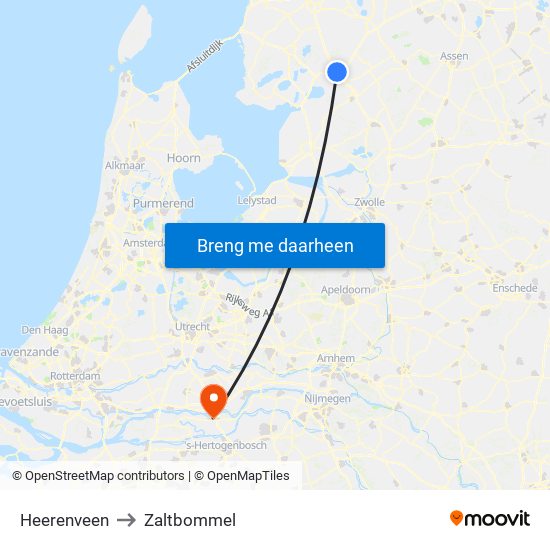 Heerenveen to Zaltbommel map