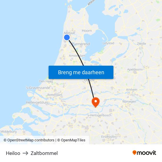 Heiloo to Zaltbommel map