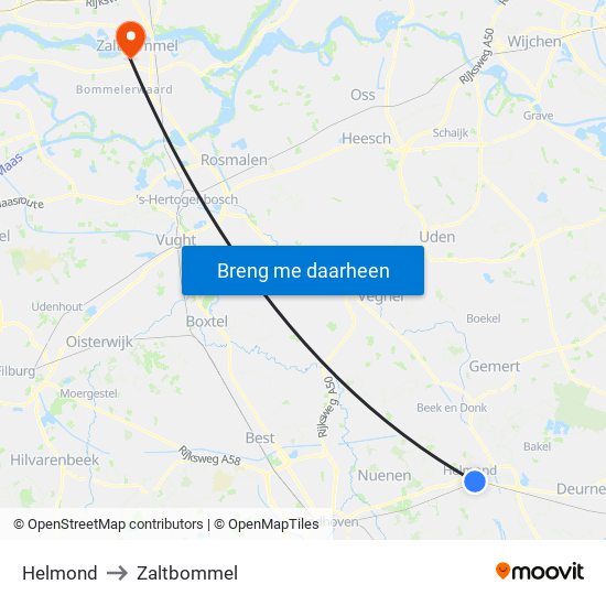 Helmond to Zaltbommel map