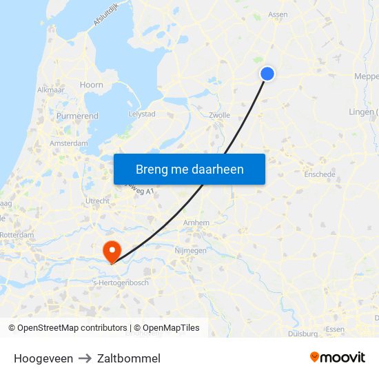 Hoogeveen to Zaltbommel map