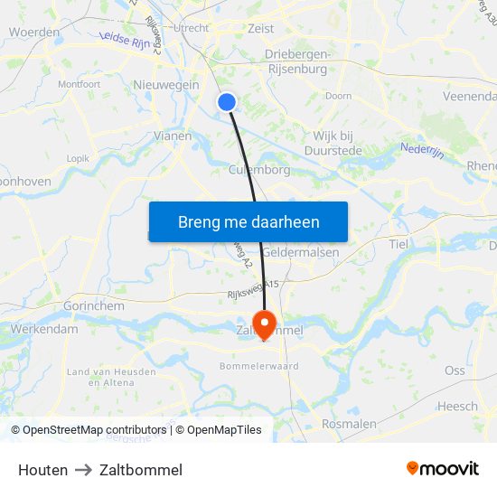Houten to Zaltbommel map