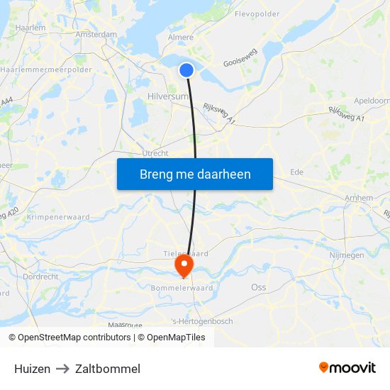 Huizen to Zaltbommel map