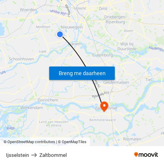 Ijsselstein to Zaltbommel map