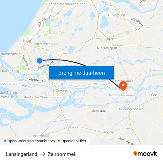 Lansingerland to Zaltbommel map