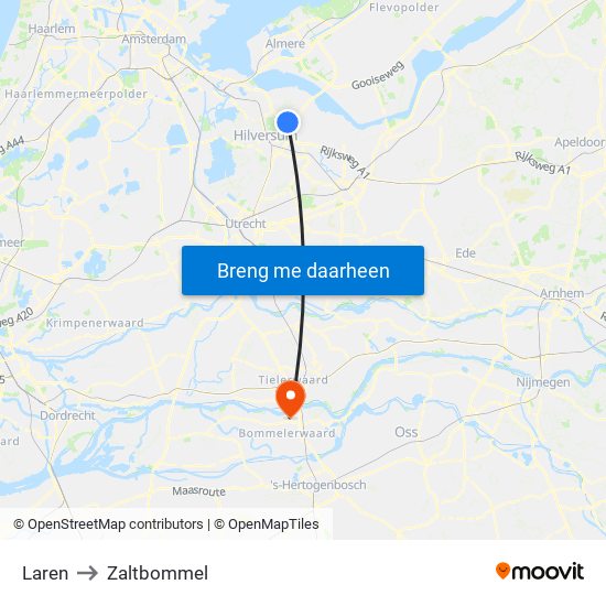 Laren to Zaltbommel map