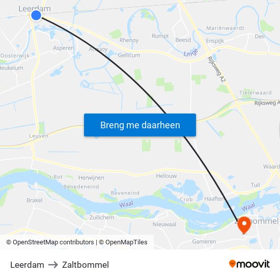 Leerdam to Zaltbommel map