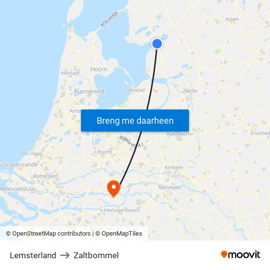 Lemsterland to Zaltbommel map