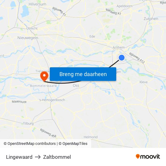 Lingewaard to Zaltbommel map